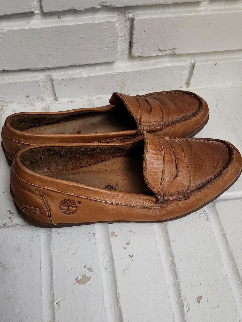 Timberland Men’s Tan Leather Loafers, Size 9.5M